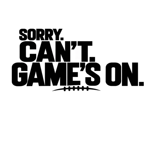 Sorry Can’t Game’s On football T-shirt featuring oversized distressed white lettering and football lace detail – white