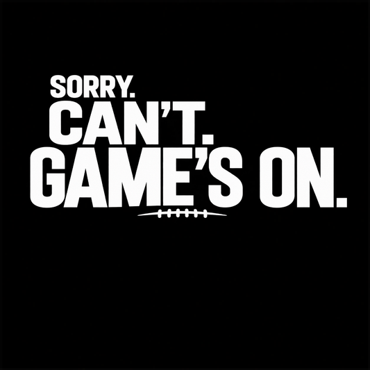Sorry Can’t Game’s On football T-shirt featuring oversized distressed white lettering and football lace detail – Black