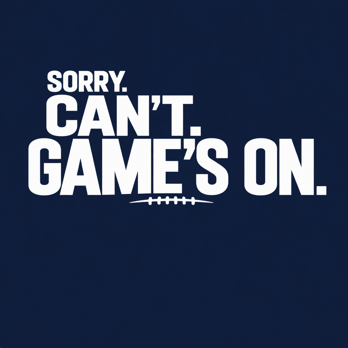 Sorry Can’t Game’s On football T-shirt featuring oversized distressed white lettering and football lace detail – Navy