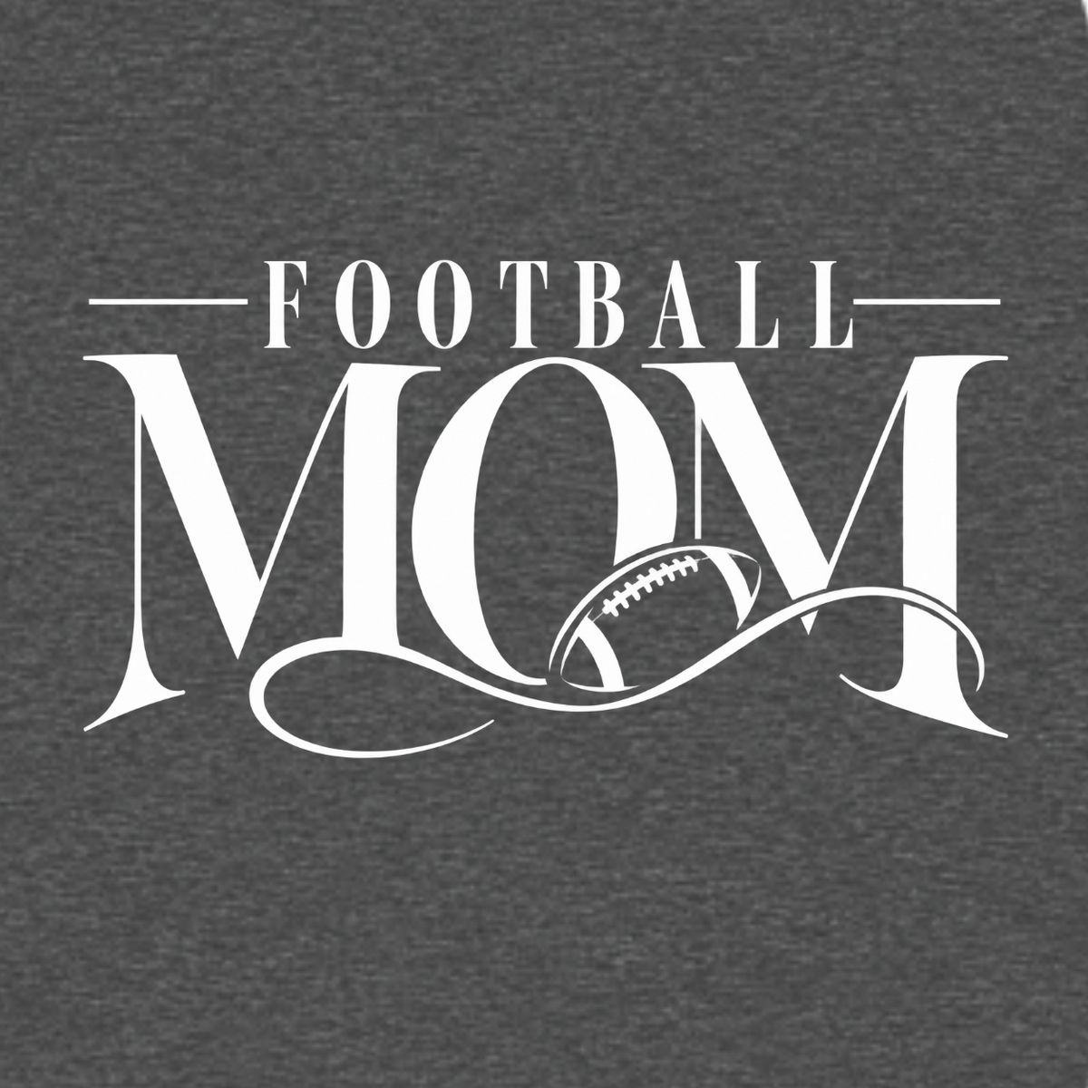 Football Mom graphic T-shirt featuring elegant Football Mom lettering with integrated football detail and decorative flourishes - Charcoal