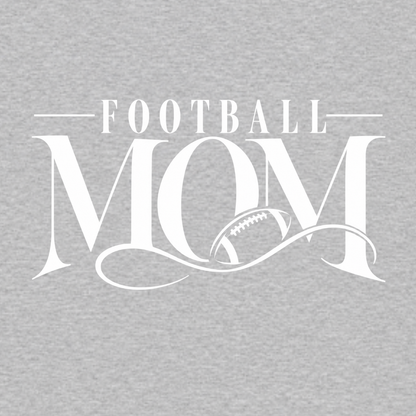 Football Mom graphic T-shirt featuring elegant Football Mom lettering with integrated football detail and decorative flourishes - Heather Grey