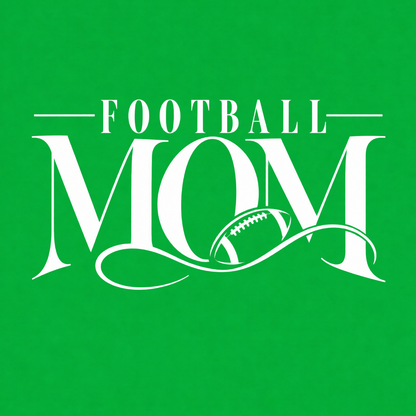 Football Mom graphic T-shirt featuring elegant Football Mom lettering with integrated football detail and decorative flourishes - Kelly Green