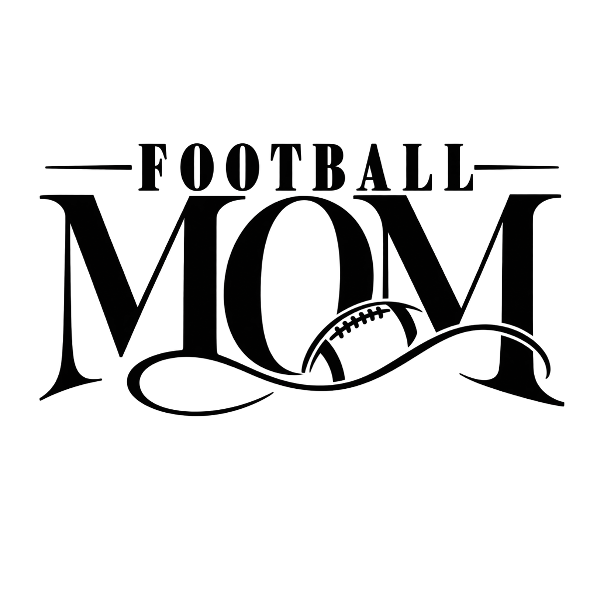 Football Mom graphic T-shirt featuring elegant Football Mom lettering with integrated football detail and decorative flourishes - White