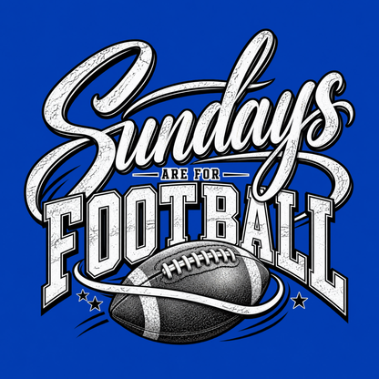Sundays Are for Football T-shirt featuring oversized script lettering, distressed athletic typography and detailed football graphic – Royal Blue