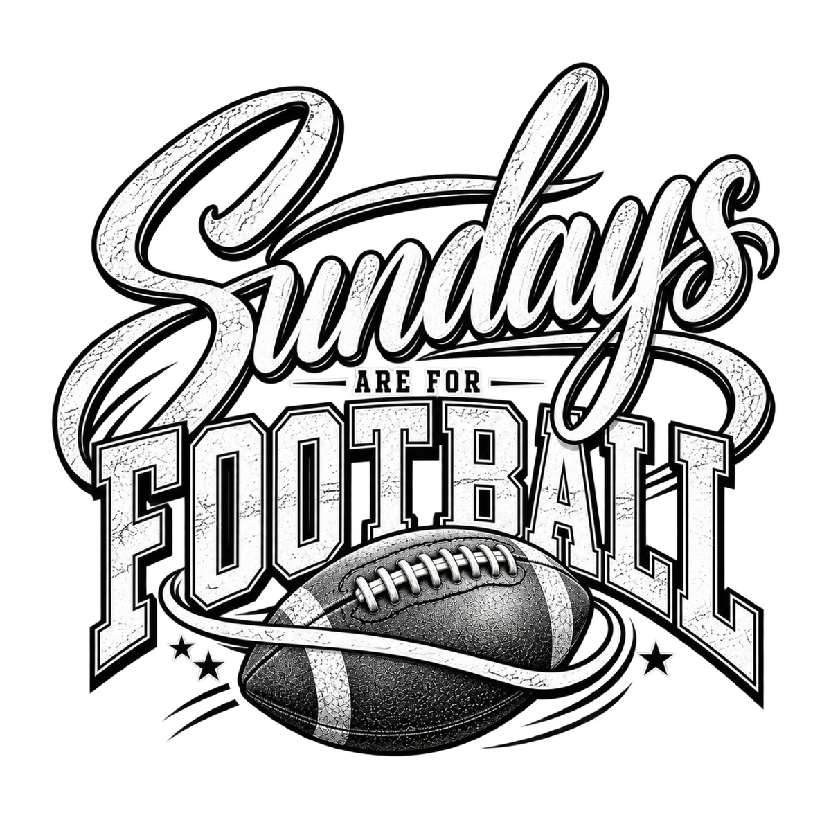 Sundays Are for Football T-shirt featuring oversized script lettering, distressed athletic typography and detailed football graphic – White
