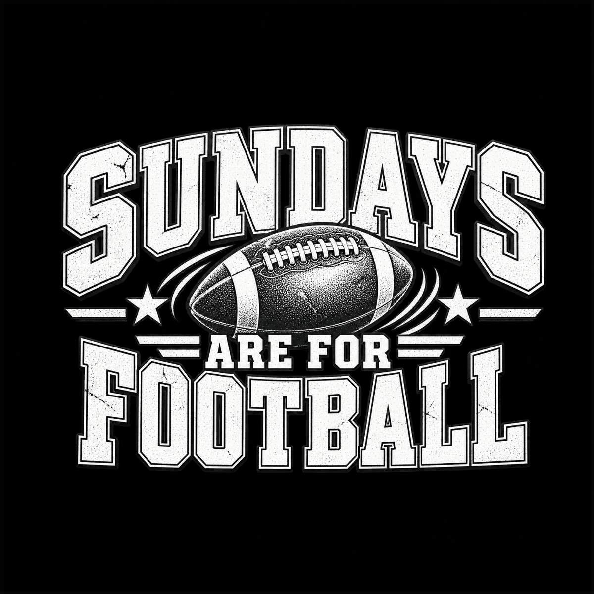 Sundays Are for Football vintage game day T-shirt featuring distressed athletic lettering and detailed football graphic – Black