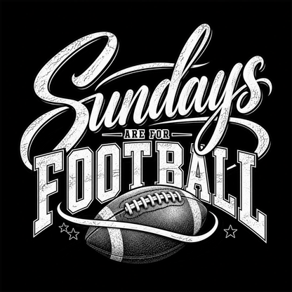 Sundays Are for Football T-shirt featuring oversized script lettering, distressed athletic typography and detailed football graphic – Black