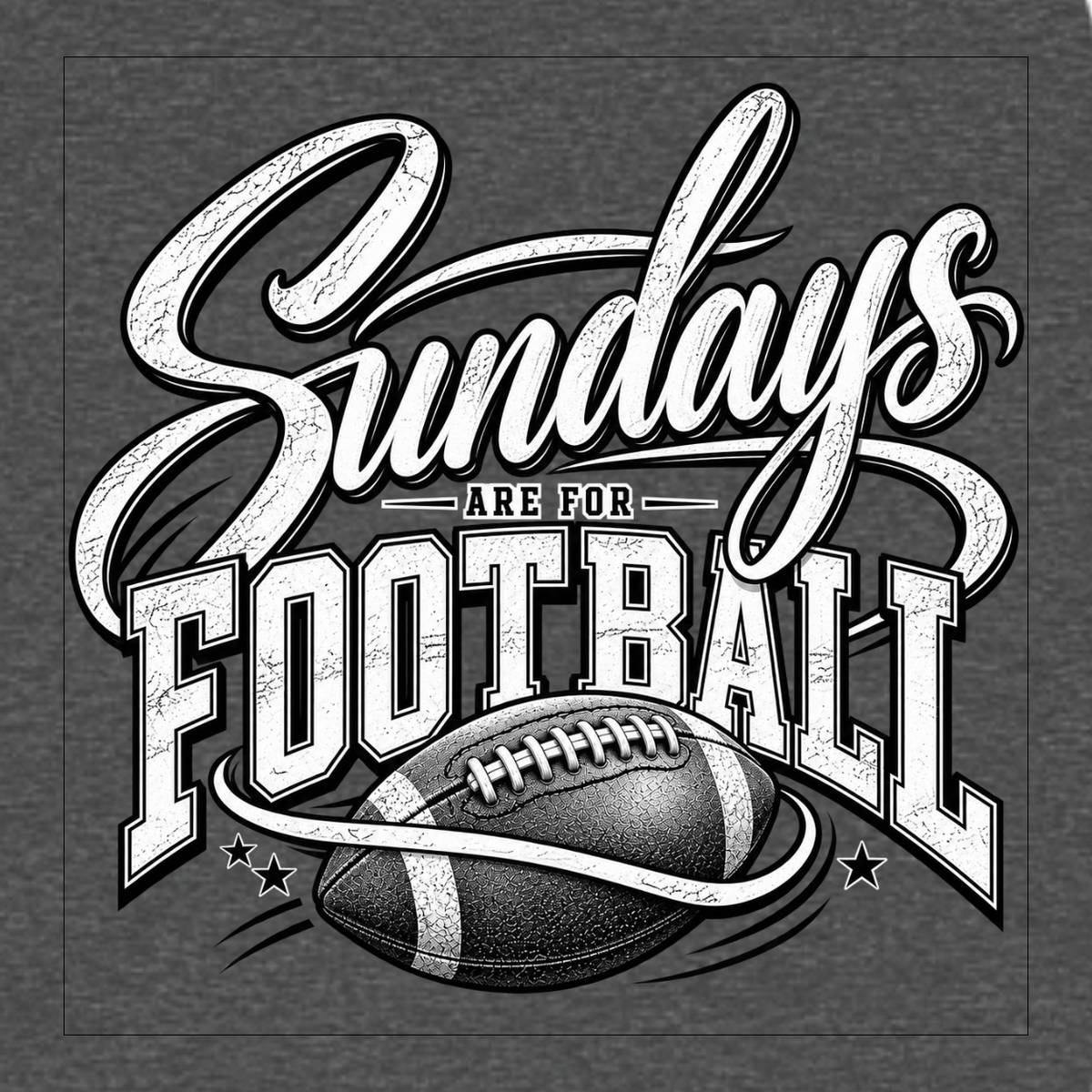 Sundays Are for Football T-shirt featuring oversized script lettering, distressed athletic typography and detailed football graphic – Charcoal