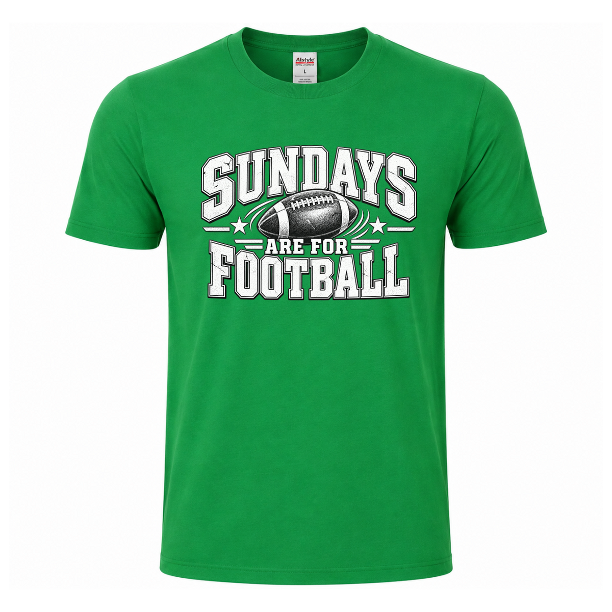 Sundays Are for Football vintage game day T-shirt featuring distressed athletic lettering and detailed football graphic –  Green Tee