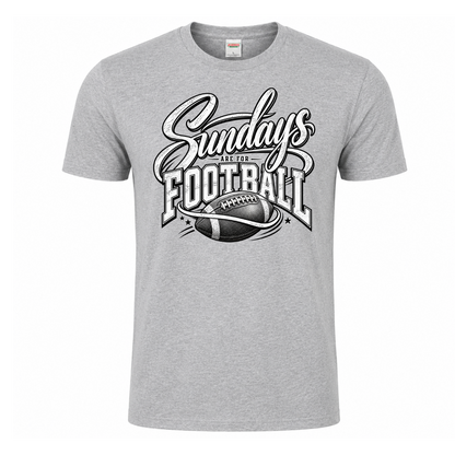 Sundays Are for Football T-shirt featuring oversized script lettering, distressed athletic typography and detailed football graphic – Heather Grey Tee