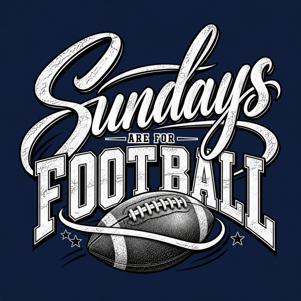 Sundays Are for Football T-shirt featuring oversized script lettering, distressed athletic typography and detailed football graphic – Navy