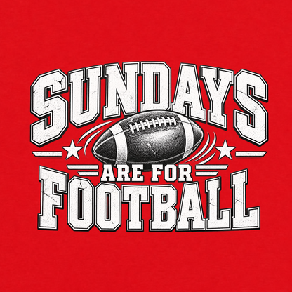 Sundays Are for Football vintage game day T-shirt featuring distressed athletic lettering and detailed football graphic – red