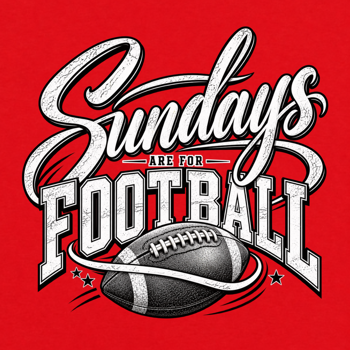 Sundays Are for Football T-shirt featuring oversized script lettering, distressed athletic typography and detailed football graphic – Red